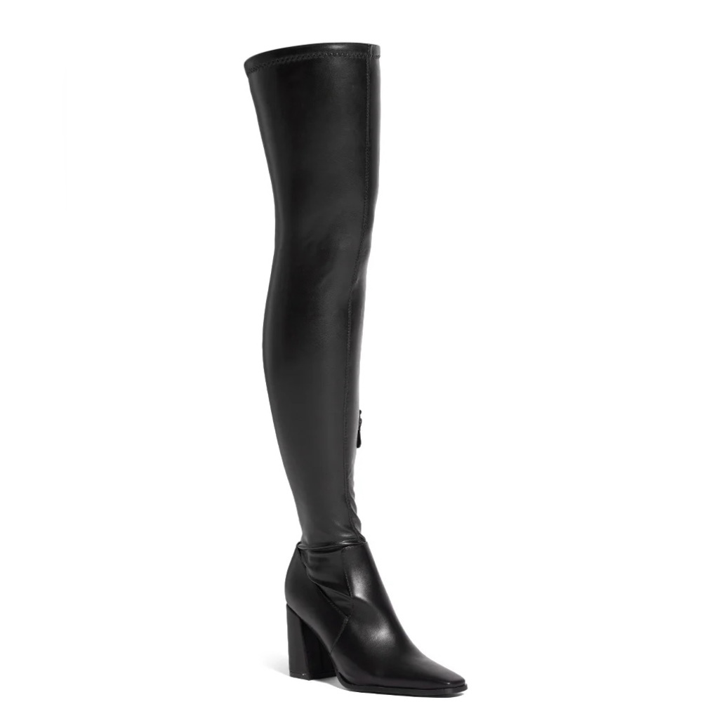 Azalea Wang Black Vegan Leather 4 Way Stretch Thigh High Boots - Picture 2 of 4